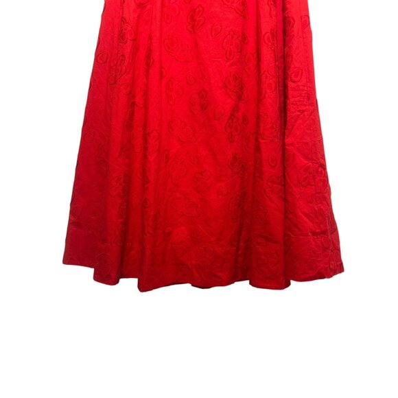 Anthropologie Sandra Belted Long Maxi Skirt Womens 8 Red 3D Floral A-line Flare - Picture 14 of 16